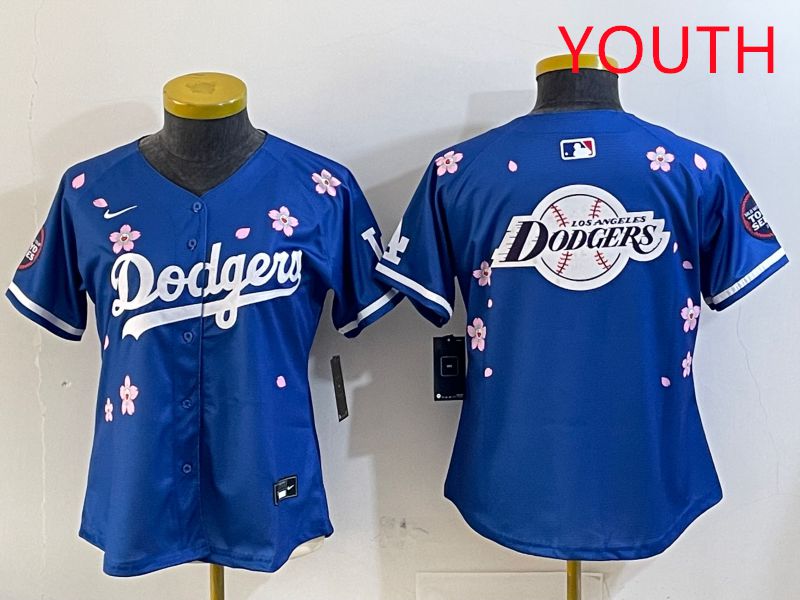Youth Los Angeles Dodgers Blank Blue Sakura Edition 2025 Nike MLB Jersey style 25->youth mlb jersey->Youth Jersey